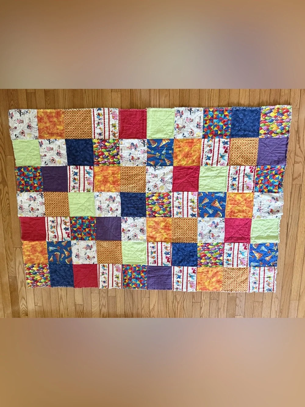 Handmade Reversible Circus Clown I Spy Rag Quilt Blanket Throw Double Sided Nuts